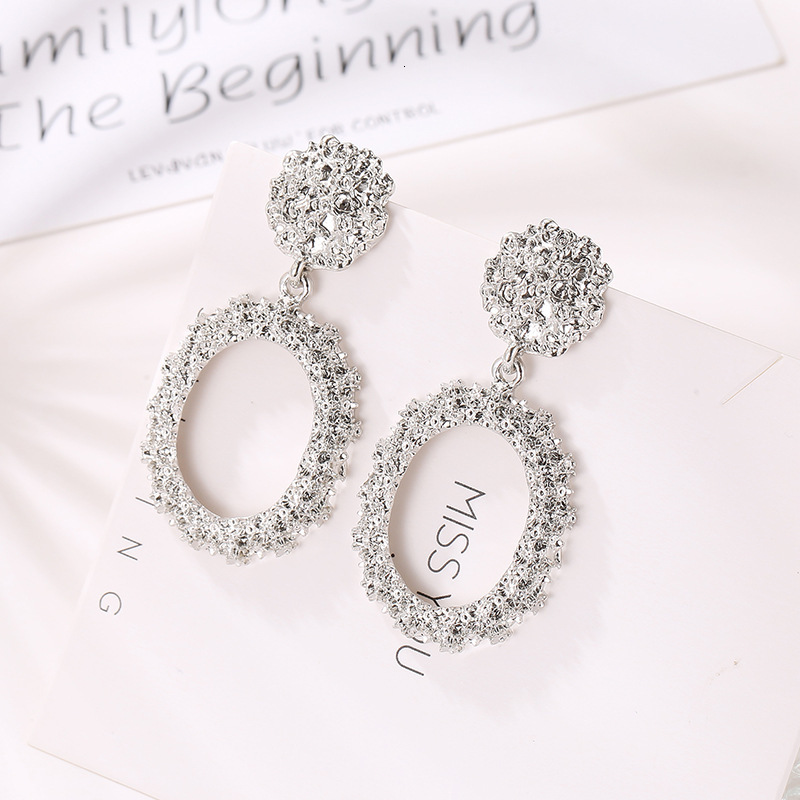 New Arrival Personality Geometric Frosted Stud Exaggerated Circle Relief Women Earrings