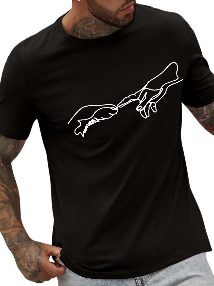 European & American Oversized Men's Dog-Head Fist Print Crew Neck Letter Print Casual Oversized Fit T-Shirt - TT7303