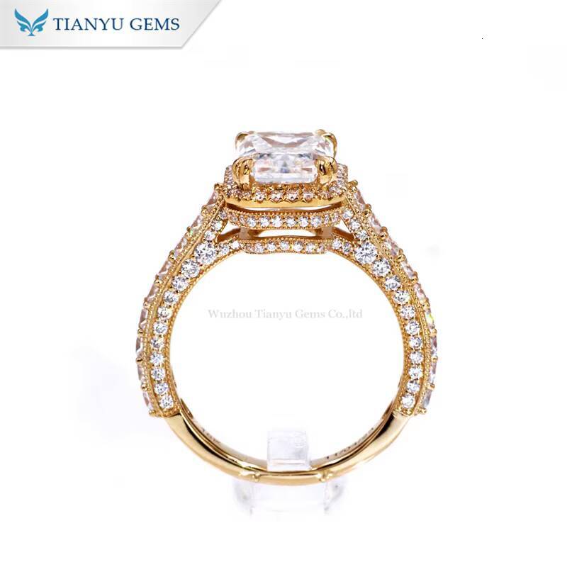 Tianyu DVVS Octagon Crushed Ice Cut Colorless Moissanite Diamond Wedding Engagement Rings Vintage 10K 14K 18K Gold Jewelry