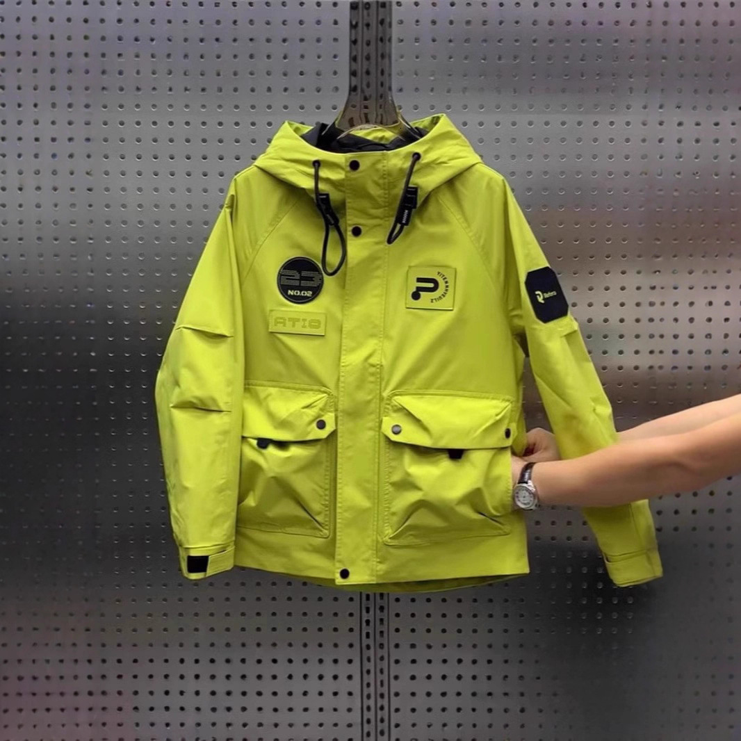 Workwear Designer Coat Label Hooded Jacket Men's Autumn Outdoor Trendy Brand Large Pocket Windbreaker Youth Short Casual Coat