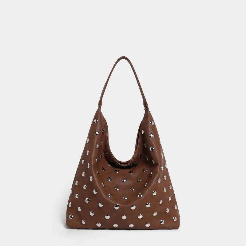 Fashion Hollow Rivet Large Capacity Tote Bag Hobos Women Handbags Soft Pu Leather Shoulder Bags Trend Big Shopper Purses