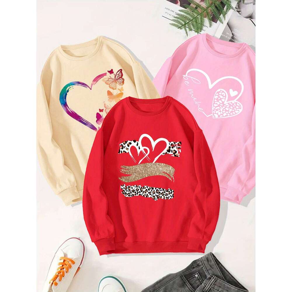Women S Pcs Gradient Heart Butterfly Letter Print Sweatshirt Set Cozy Round Neck Hoodies With Love Phrases Leopard Accent Mermaid Tail Designs In Red 