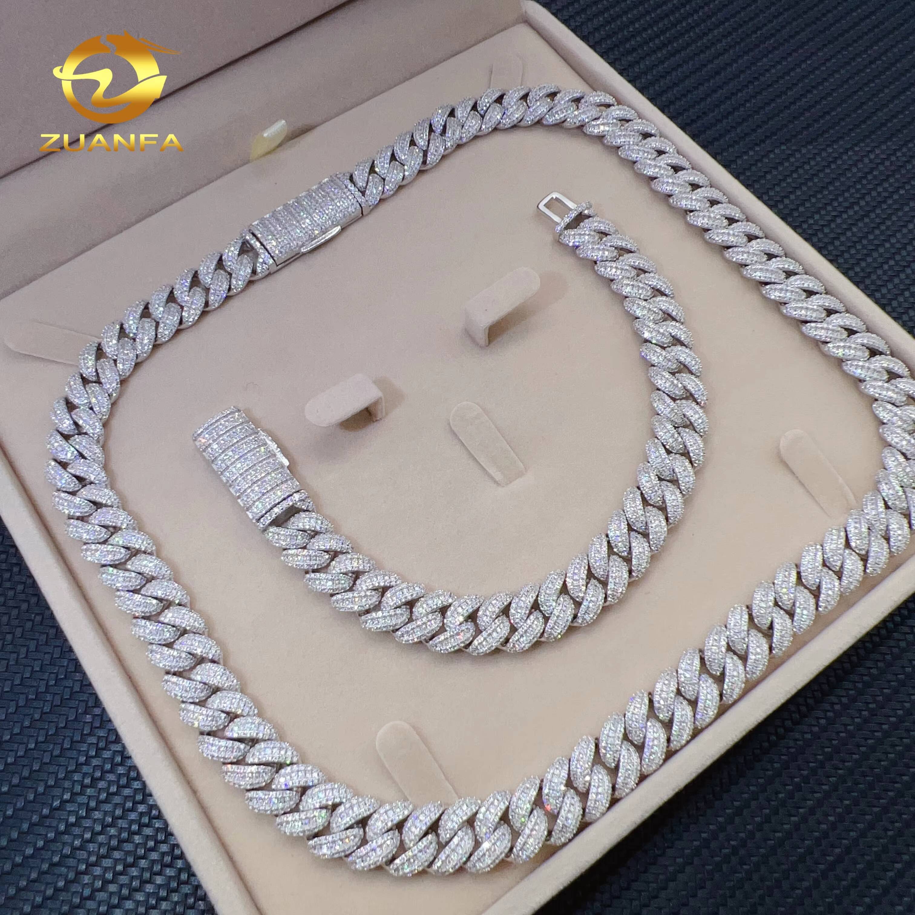 13mm Luxury VVS Moissanite Diamond Sterling Silver 925 Cuban Link Chain Moissanite Iced Out Cuban Link Necklace
