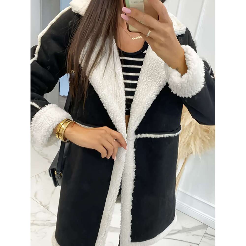 New Women S Mid Length Plush Coat Loose Casual Top Thickened Composite Fleece For Warmth