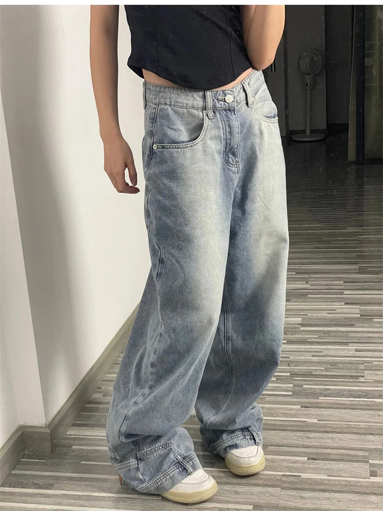 Ins Fashion American Retro Baggy High Waisted Jeans Woman High Street Denim Pants Reversible Trousers Streetwear Loose Jeans 251029