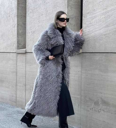 Long faux fur coat in 2025 knee-length white thick formal outerwear Toka eco-friendly fur H251024