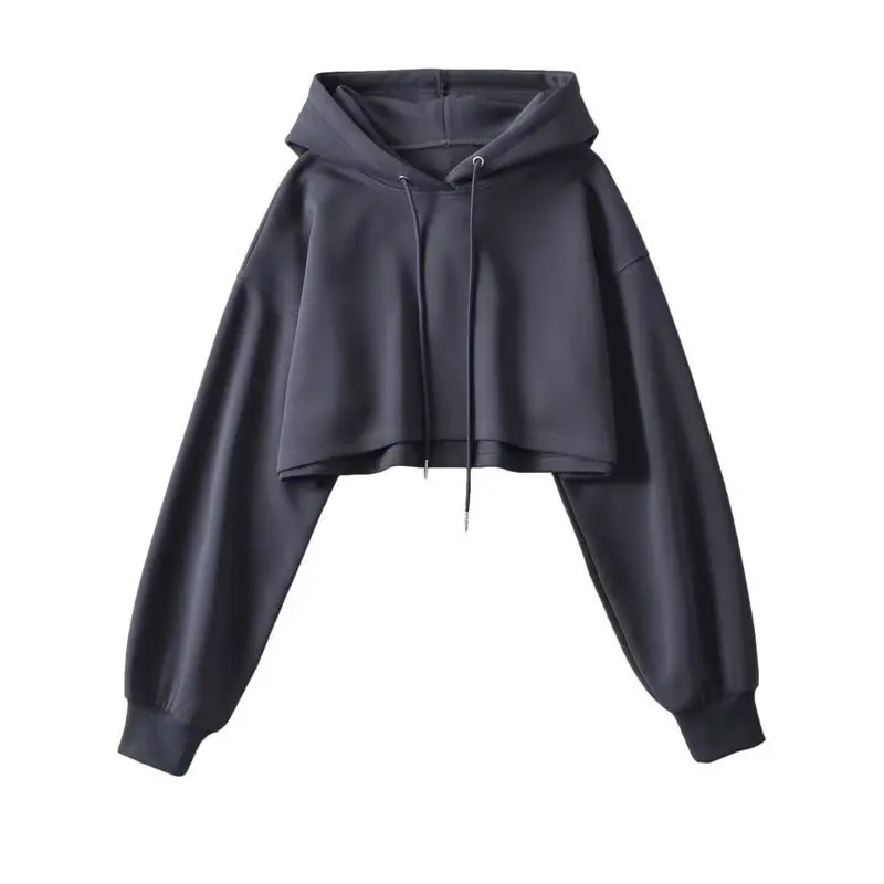 Sexy Short Hooded Sweatshirts Women Fashion Solid Color Long Sleeve Crop Tops Korean Streetwear Pullover Hoodies Female 251030
