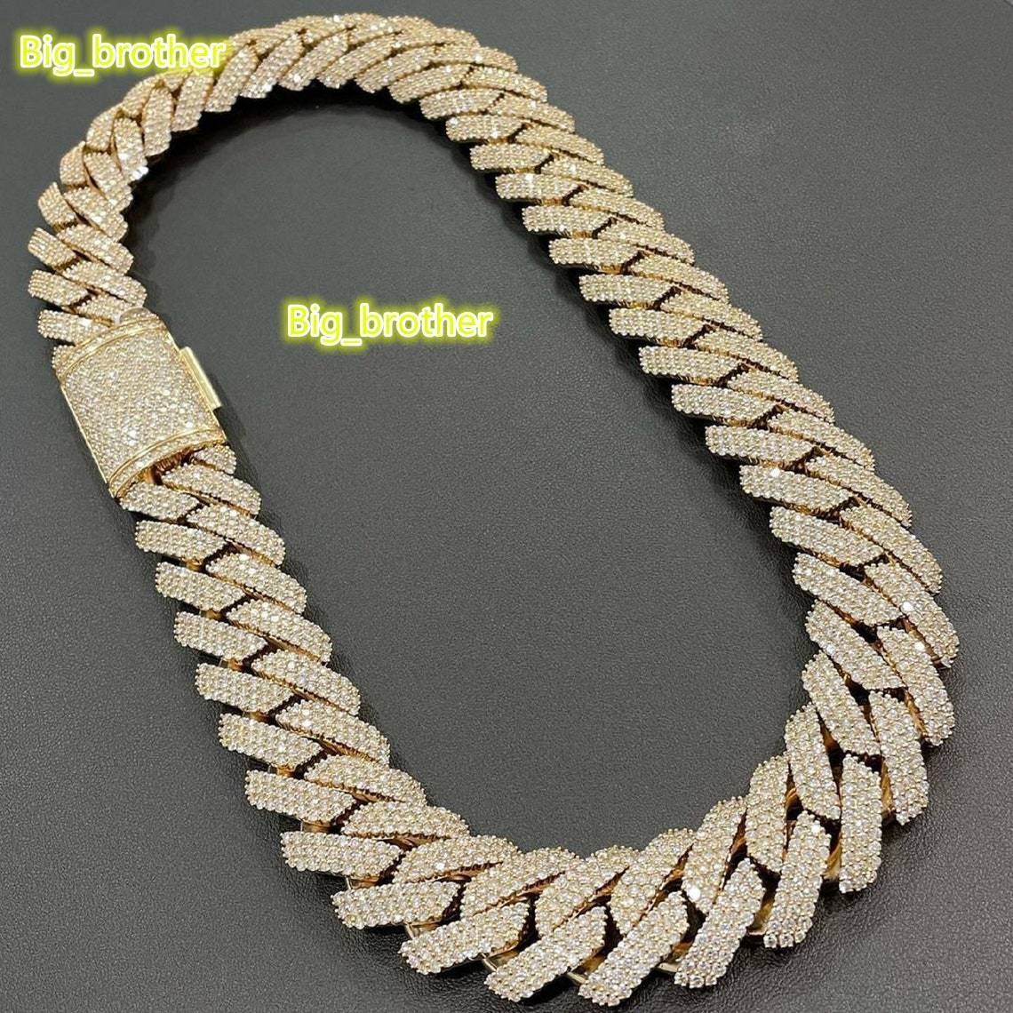 Iced Out Hip Hop 24MM Wide 4 Rows Miami Cuban Link Chain VVS Moissanite Cuban Link Chain Necklace