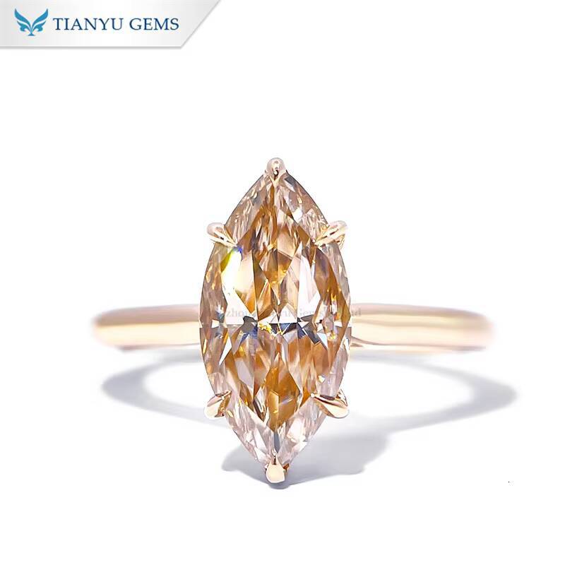 Tianyu Gems 18k Yellow Gold 612mm 2carat Marquise champagne Moissanite Solitaire Diamonds Ring for Women Birthday Gift
