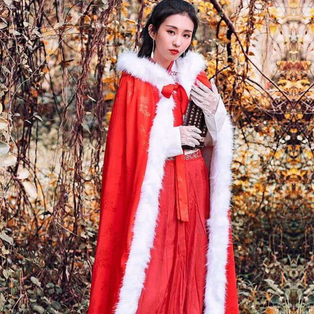 Plus Fleece Wedding Bridal Cape Velvet Warm Long Winter Poncho Womens Fur Trim Wedding Cloak White Red Black Wraps Hood Cape 251029