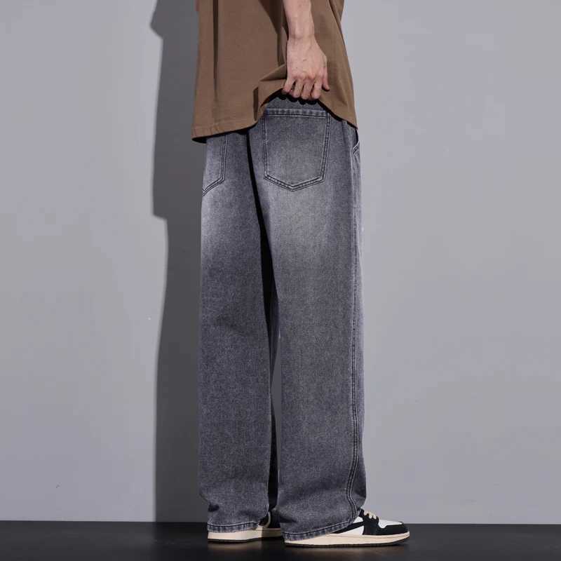 Mens Clothing Wideleg Pants Baggy Jeans Streetwear Straight Fashion Denim Trousers Y2k Vintage Washed Elastic Waist Man Pants J251030