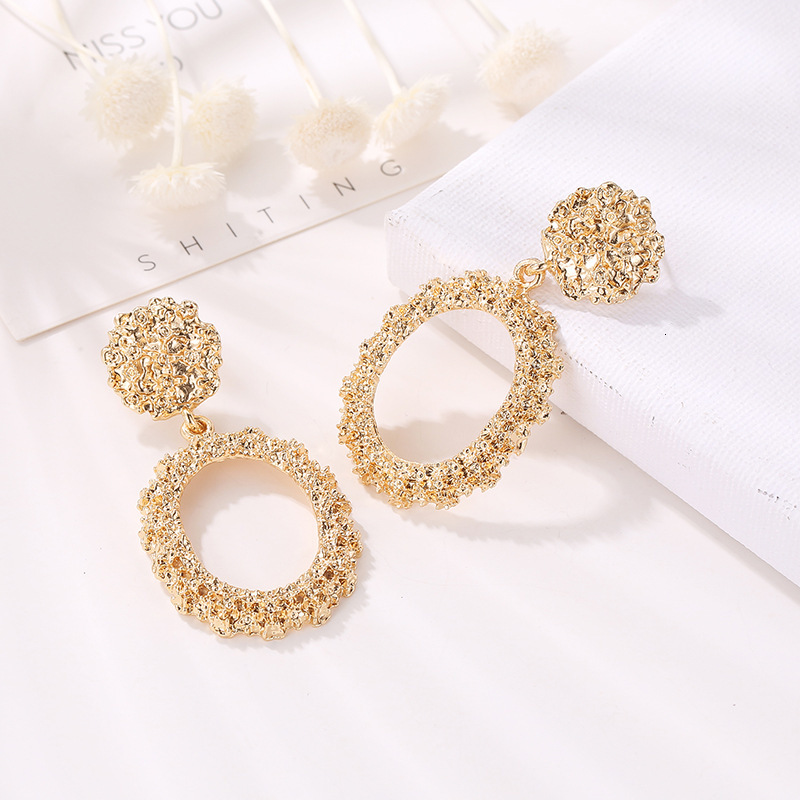 New Arrival Personality Geometric Frosted Stud Exaggerated Circle Relief Women Earrings