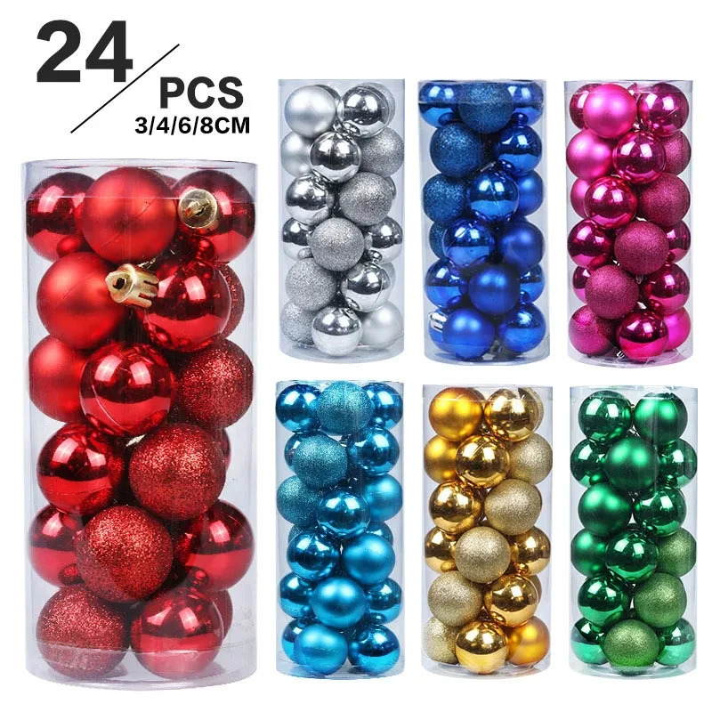Christmas Balls Ornaments 24Pc Green Colorful Shatterproof Tree Decoration 3060MM Hanging Ball for Xmas Party Wedding 251028