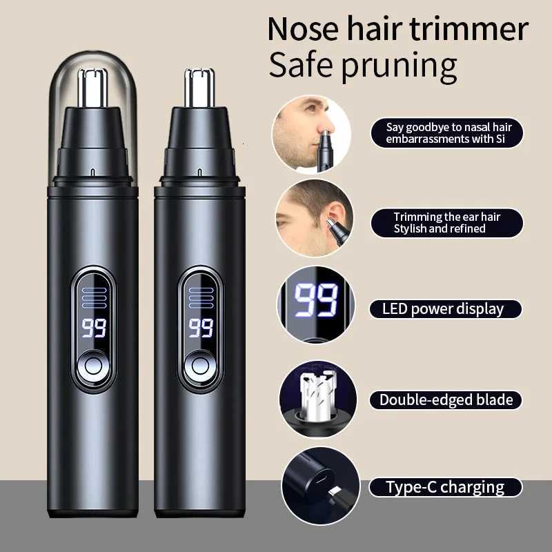 Portable Mini Nose Hair Trimmer Digital Display Painless Clipper Ears Hair Eyebrow Waterproof Nose Hair Trimmer For Men Women M251030