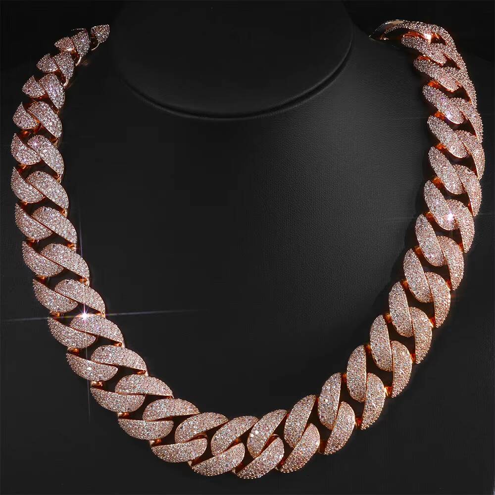 Moissanite VVS necklace Luxury 22MM Curved Flip Clasp Cuban Link Chain Rose Gold Plated Iced Out Necklace Hip Hop Jewelry
