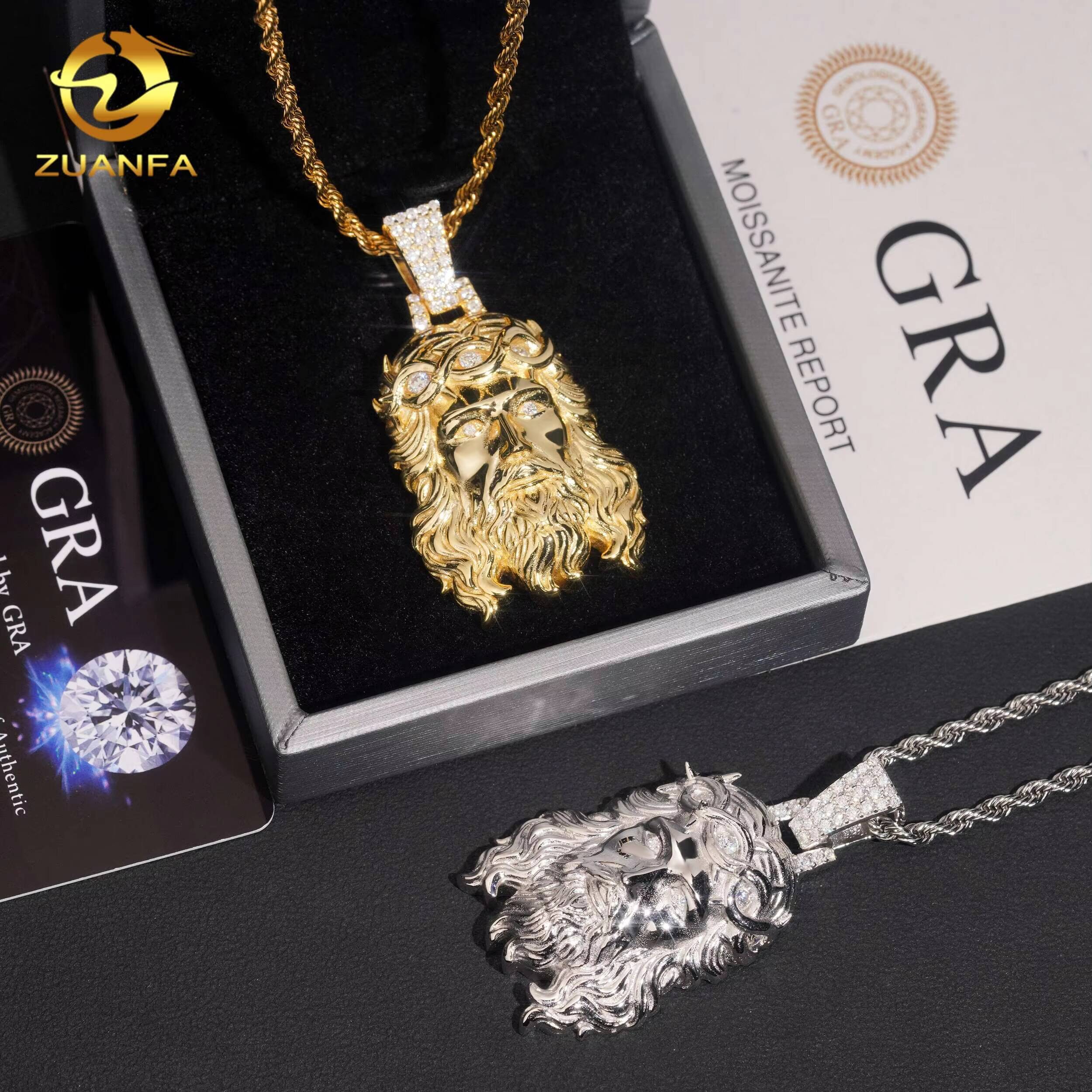 Ready to Ship Middle Size Custom Charms Iced Out 925 Silver VVS Moissanite Diamond Hip Hop Jewelry Solid Back Jesus Head Pendant