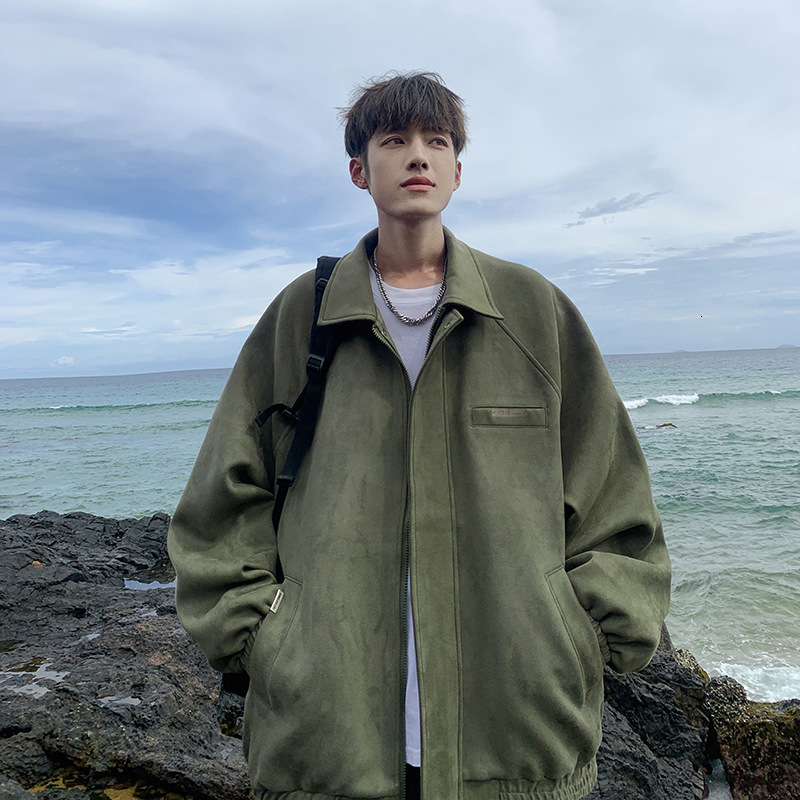 Suede Jacket Designer Coat Men's Spring And Autumn American Style Trendy Brand Cool Loose Casual Turn-down Collar 2025 Early Spring Jacket