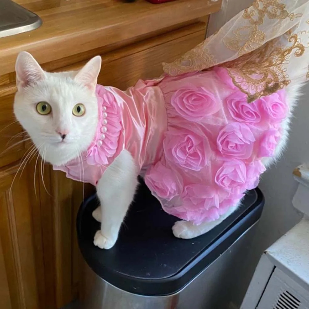Small Dog Cat Dress Puppy Pet Tutu Skirt Cat Clothes Princess Skirt Dog Cat Wedding Evening Dress with Rose Pearl Bowknot 251029
