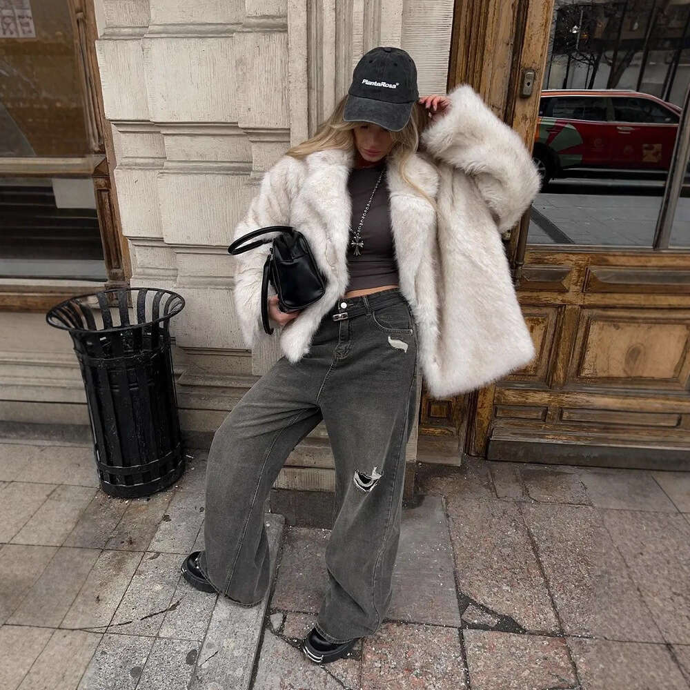 Dyed White Faux Pointed Winter Fox MidLength Suit Coat for Women, EcoFriendly Fur Jacket Women,