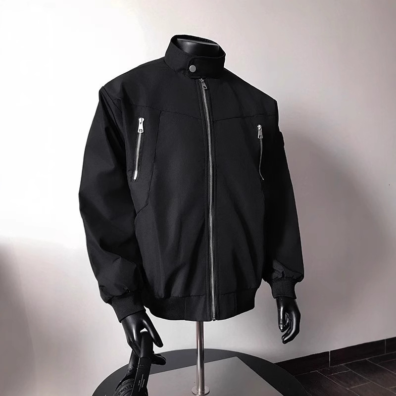 Jacket Men Zipper Design Black Workwear Designer Jacket Jacket For Men Spring And Autumn American Retro Functional Style Stand Collar Bomber Jacket