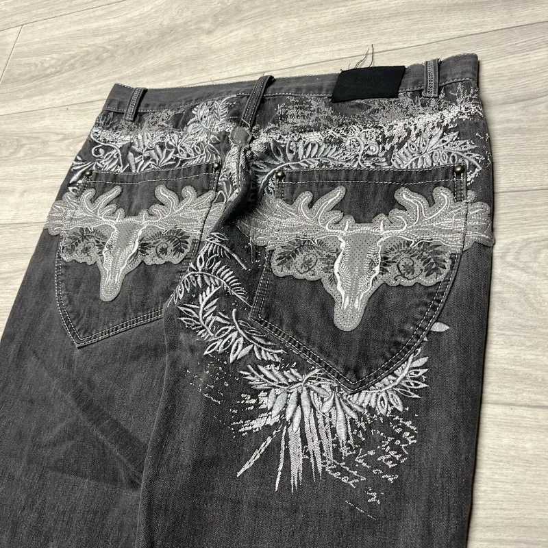 Y2K Street Clothing New Fashion Embroidered Baggy Jeans Men Gothic Harajuku Pop Vinyage Casual Straight Wideleg Denim Trousers J251030