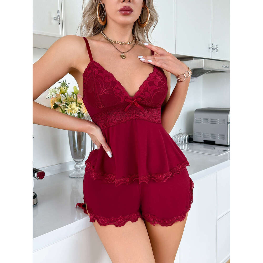 Hot-selling TikTok New Lace Sexy Women's Camisole Shorts Two-piece Pajama Set