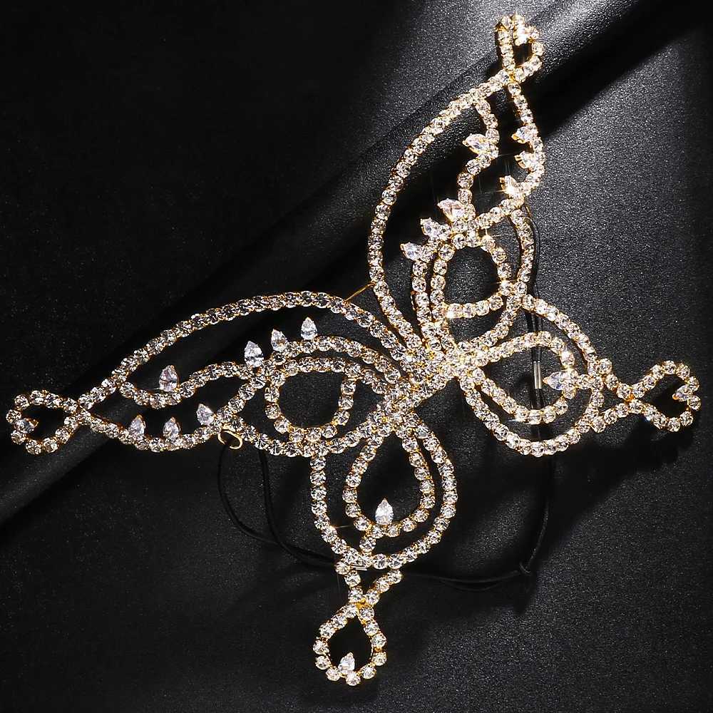 Stonefans Exaggerated Butterfly Mask Veil Lady Masquerade Costumes Fashion Show Oversize Rhinestone Face Veil Jewelry for WomenW251029