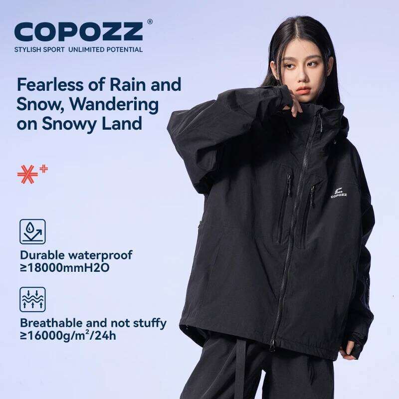 COPOZZ Thicken 3L Jacket Men Women Windproof Waterproof Winter Coat Wear Solid Color Hooded Warm Snowboard Ski Suit