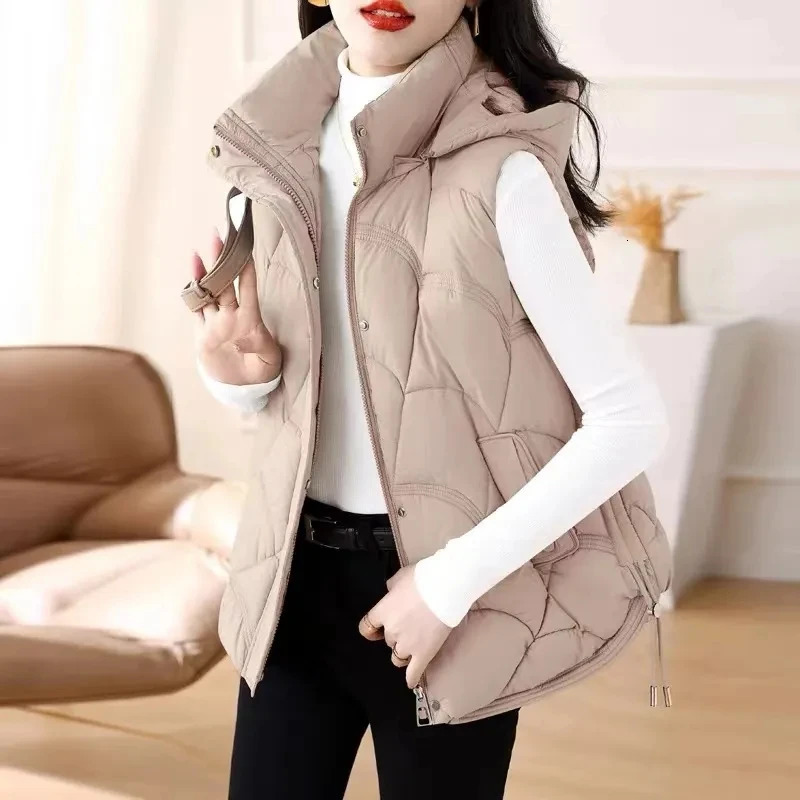 Autumn Winter Down Cotton Vest Jacket Women 2025 Sleevele Parkas Thicken Warm Vest Coat Female Waistcoat Overcoat Ladies Tops 251024