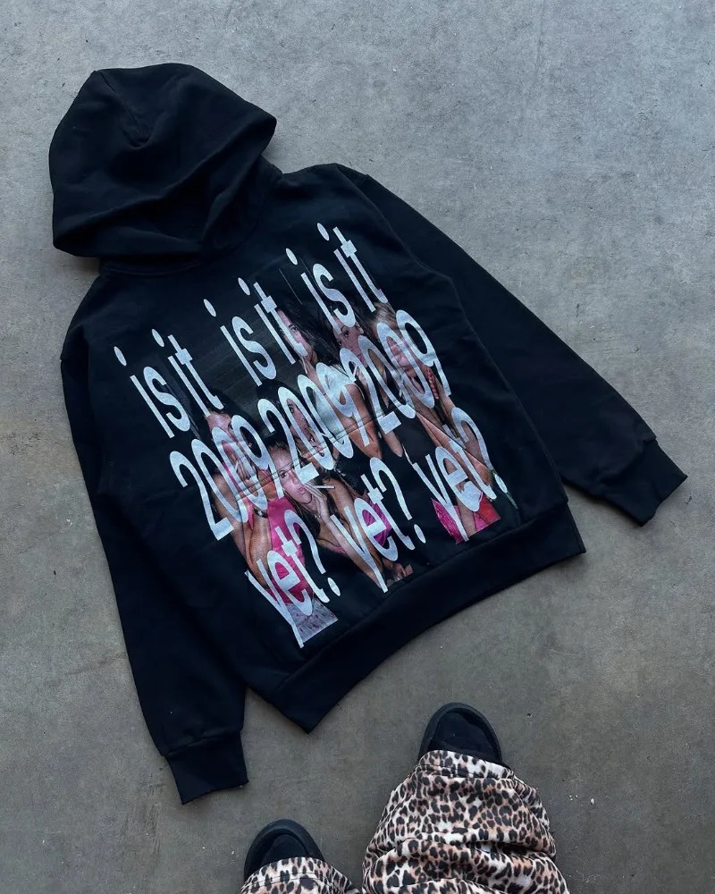 Y2k streetwear trend letter cartoon pattern print oversized hoodie womens fashionable Harajuku loose and versatile hoodie 251030