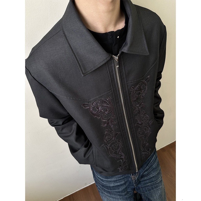 American Style Carved Designer Coat Western Embroidery Jacket Men's Trendy Brand Cleanfit Niche Design Short Turn-down Collar Jacket