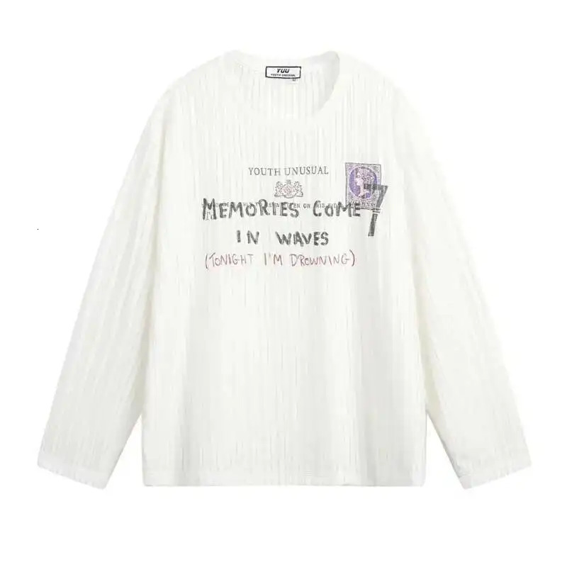 PFNW American Vintage Semitransparent White Letter Printting Long Sleeve White Tshirt For Men And Women Loose Tee Tops 28W6046 251028