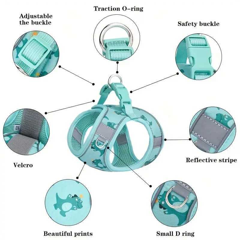 HLP554Adjustable NoPull Dog Harness with Padded Mesh Reflective Trim Cartoon Pattern StepIn Design for Small Dogs J251129