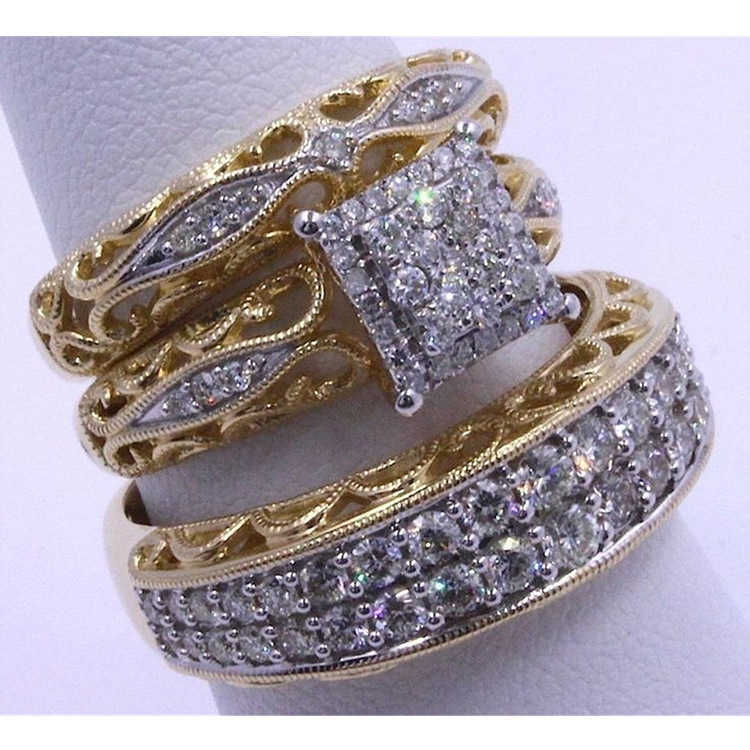 3 pieces/set of fashionable zircon rings womens birthday stone bridal wedding ring engagement ring Fidget gold ring Anillos Mujer W250102