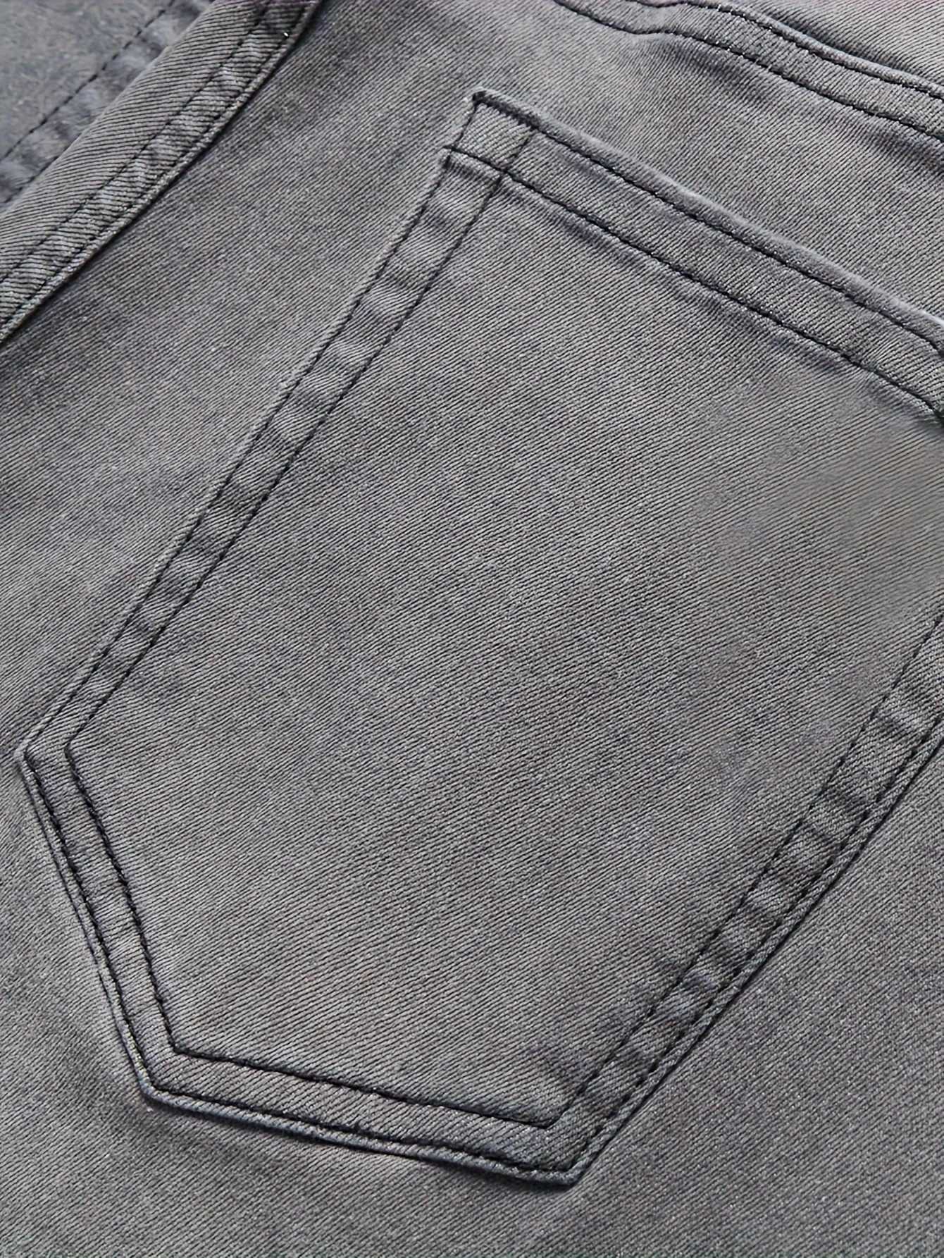 Mens Distressed Grey Jeans Street Style Slim Fit Ripped Denim Pants Trendy Casual Trousers for Daily Hip Hop Looks J251030