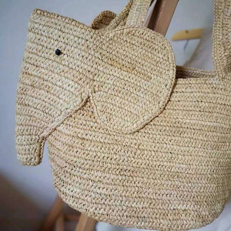 Lafite Crochet Hand Woven Elephant Vacation Beach Shoulder Bag Summer Grass New Large Capacity Women's Bags