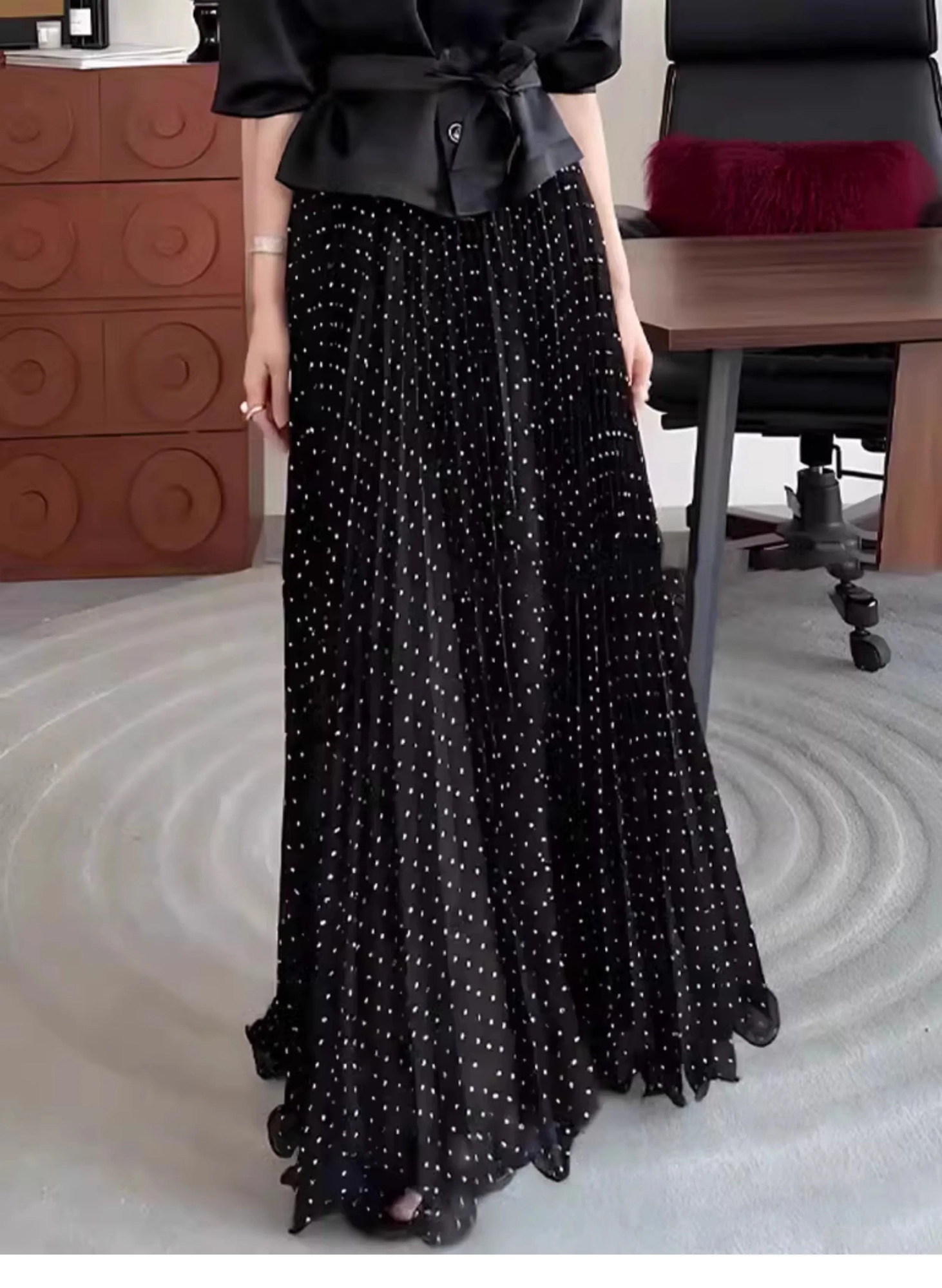 High Waist Polka Dot Long Skirt for Women Elegant Boho Beachwear Big Hem Ruffled Pleated Loose Fit 2025 Style 251028