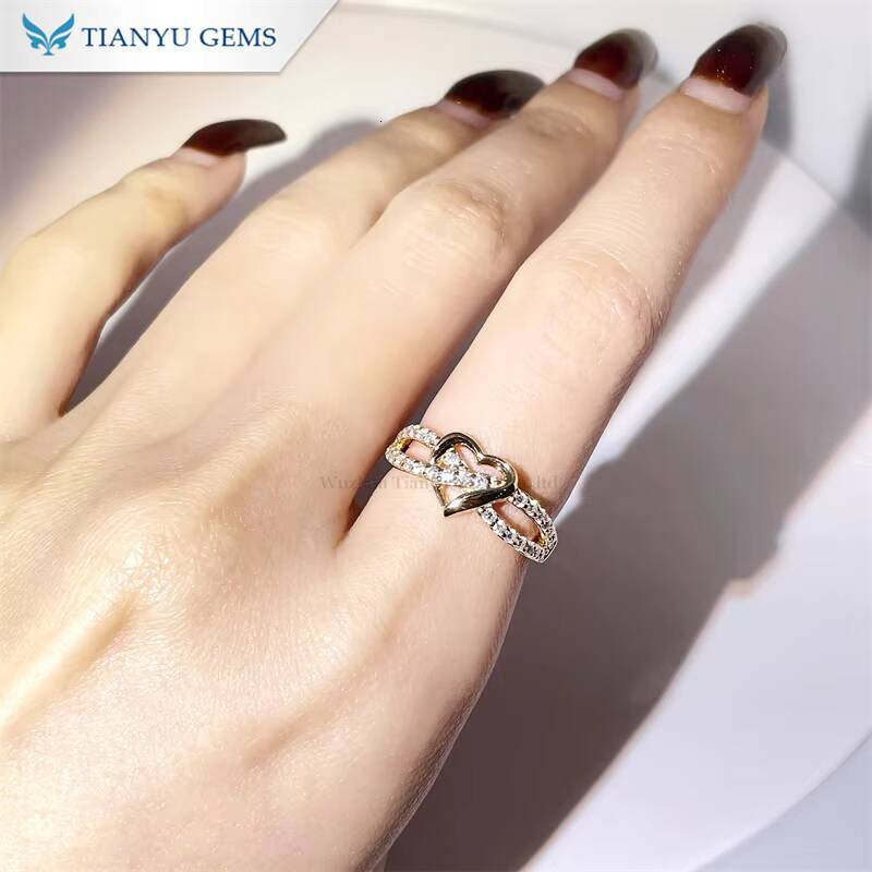Tianyu Gems Heart Shape Design Moissanite Diamonds 10k 14k 18k Solid Classic Wedding Rings for Women