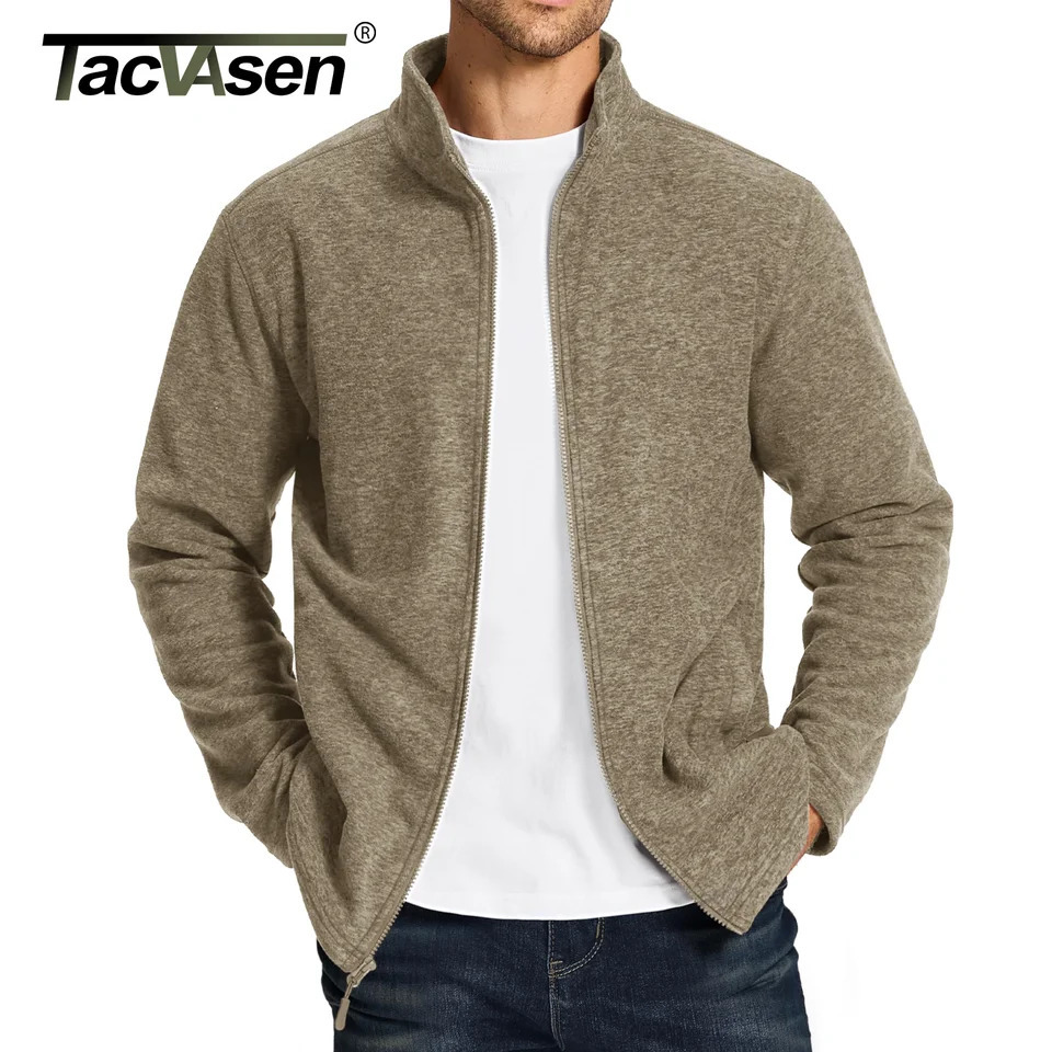 TACVASEN Lightweight Full Zip Fleece Jackets Mens Spring Casual Jacket Outdoor Sportswear With Pockets Stand Collar Outwear Tops 251028