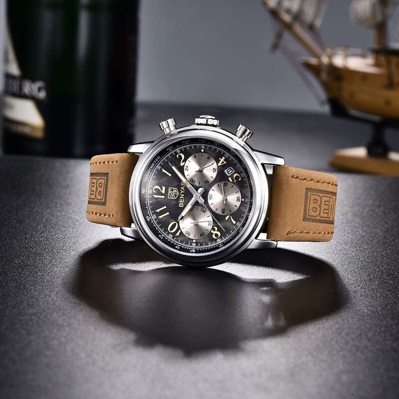benyar binya new stainless steel pin buckle luminous calendar quartz sports watch for men by5190