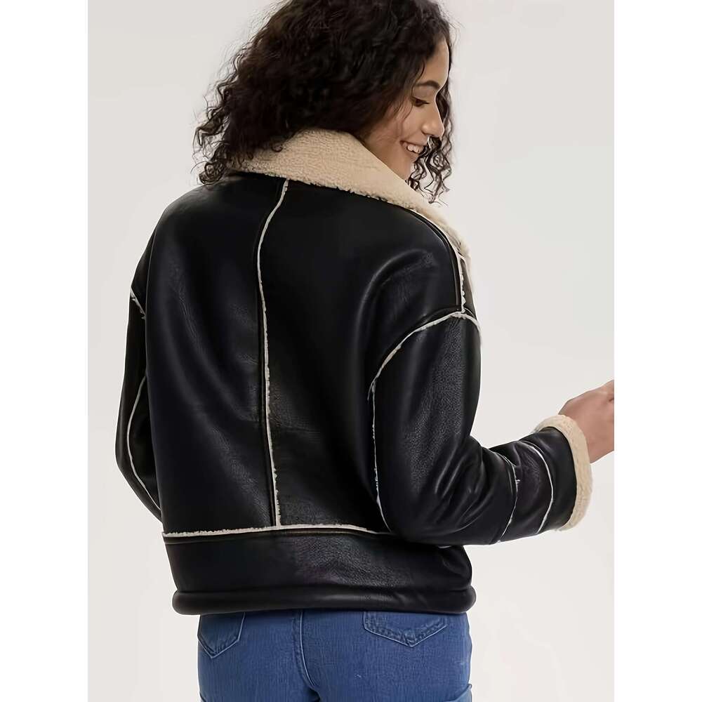 Fleece Lined Jacket Women S Fleece Lined Epaulet With Pockets Drawstring Hem Button Closure Warm Fall Winter Coat In Black Stylish And Functional For