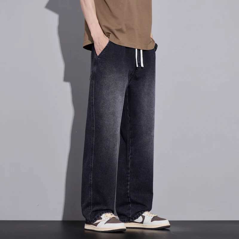 Mens Clothing Wideleg Pants Baggy Jeans Streetwear Straight Fashion Denim Trousers Y2k Vintage Washed Elastic Waist Man Pants J251030