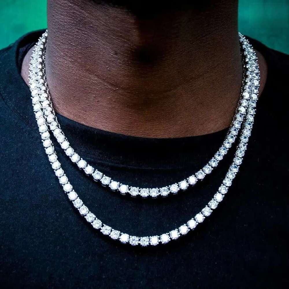Hot Selg 3mm 4mm 5mm Necklace VVS Dia Iced Out Hip Hop Sier Moissanite Tennis Chain