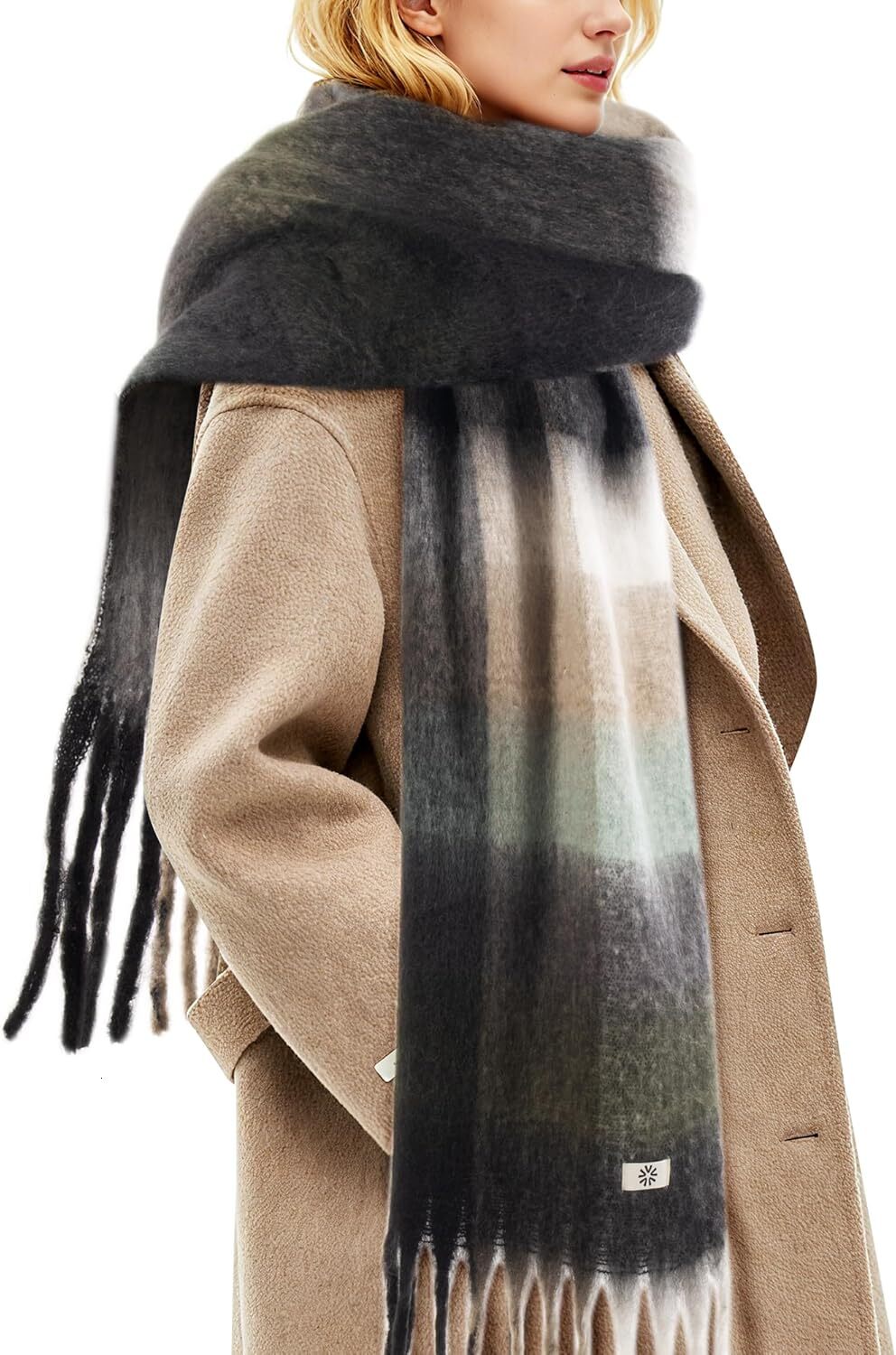 Custom Womens Winter Scarf, Cashmere Feel Tassel Fashion Scarfs Colorful Plaid Long Shawl Large Scarves Christmas gifts