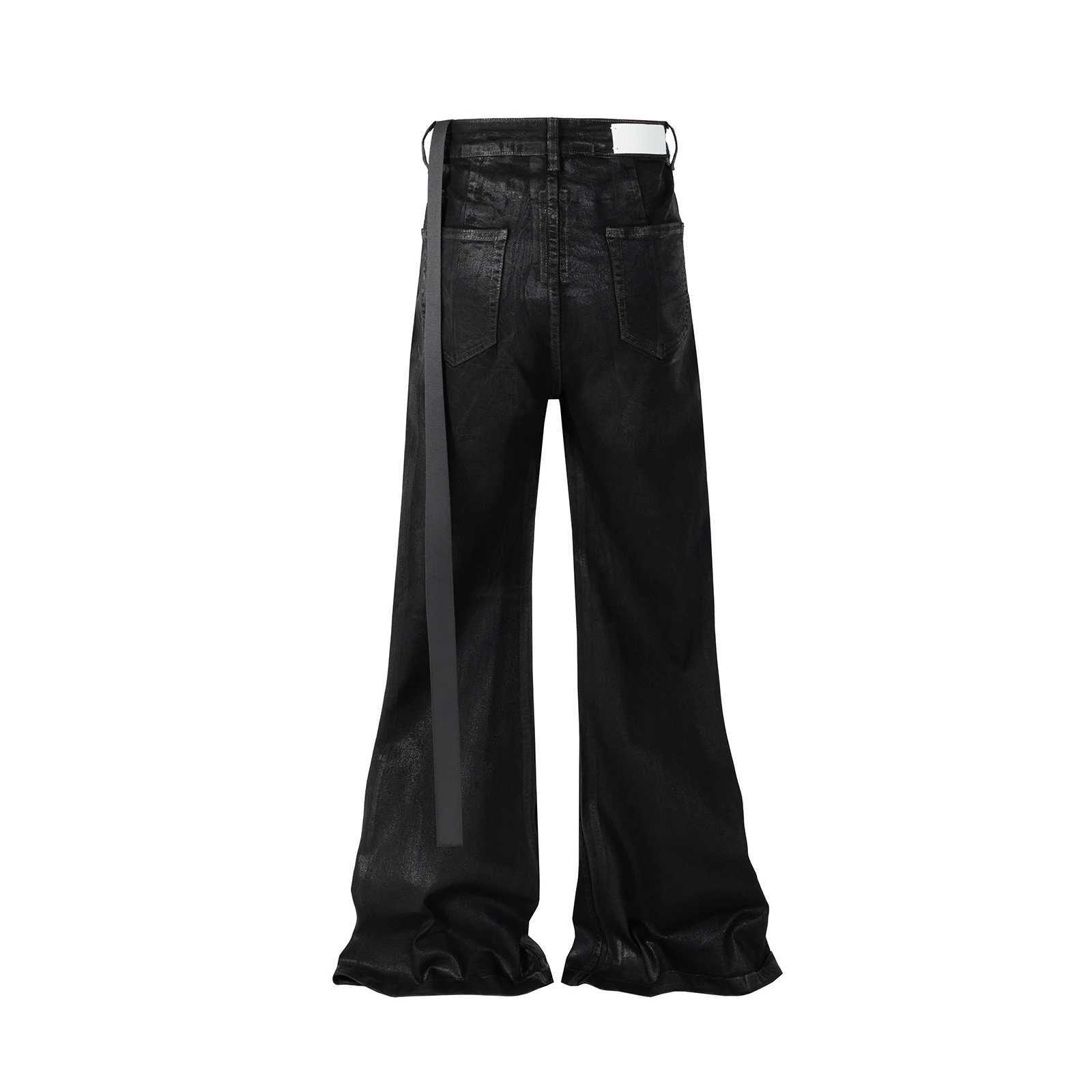 Streetwear Black Wax Leather Strecth Jeans for Men Ropa Hombre Baggy Y2k Flare Pants Oversized Straight Denim Trousers J251030