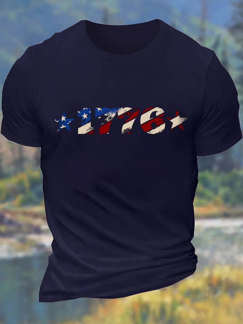 Europe & USA Oversized Men's 1776 American Independence Day April Cotton Casual Letter T-Shirt - TT7328