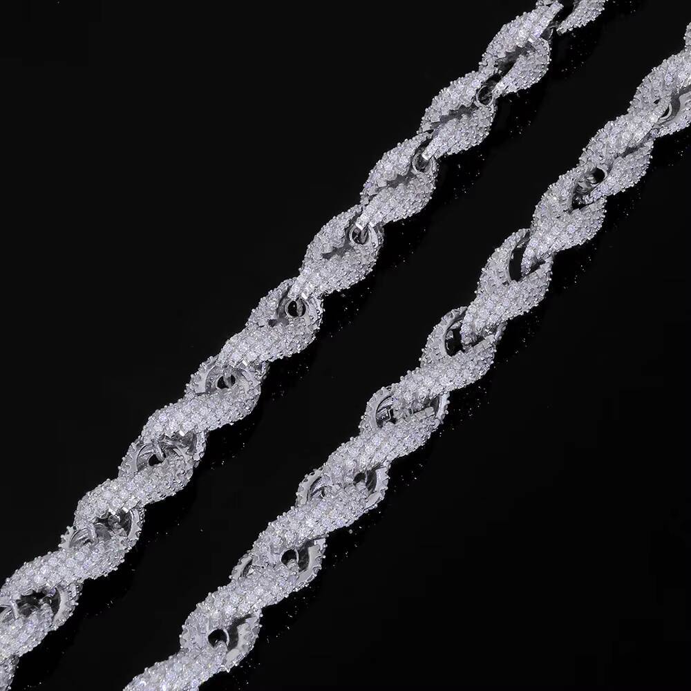 NUOYA Hip Hop Jewelry Full Iced Out Moissanite Rope Chain Necklace 8-10mm 925 Sterling Silver Diamond Twisted Rope Chain for Men Designer's style
