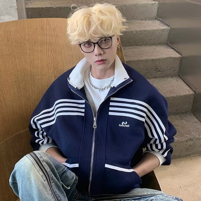 2025 Spring And Autumn New Striped Designer Coat Color Block Stand Collar Double Layer Casual Jacket College Style High-end Baseball Jacket