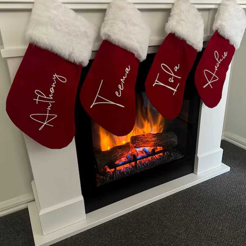 Personzed Name Red Plush Christmas Stocking Merry Xmas Eve Holiday Party Home Decoration Supplies Kid Girl Boy Gifts Toy Bag C251030