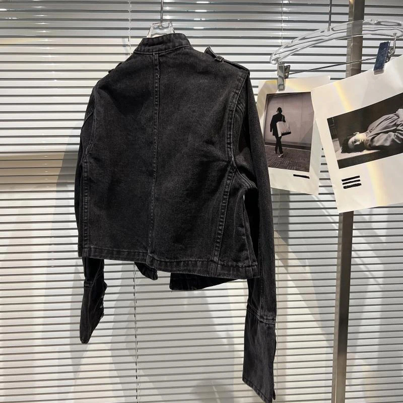 Heavy Industry Punk Motorcycle Style MultiButton Denim Jacket American Fashion Stand Collar Autumn And Winter Women Denim Coats 251029
